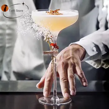1/2 ADET Japonya Bar Ultra Yüksek Çubuk Zarif Martini Cam Kristal Geniş Ağızlı Şarap Kokteyl Kadeh Ziyafet Düğün Şampanya Kupaları