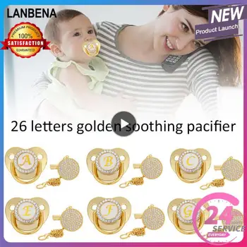 1 ADET Adı İlk Harf Bebek Emzik ve emzik klipsi BPA Ücretsiz Silikon Bebek Meme Altın Bling Yenidoğan Kukla Emzik