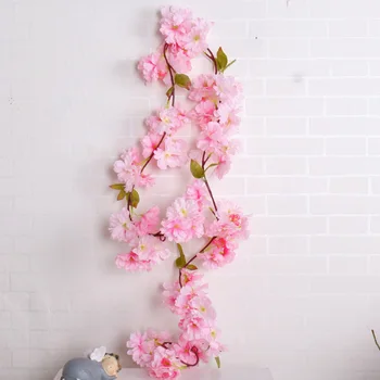 1 ADET DIY Duvar Asmak Garland Düğün Ev Dekor Yapay Çiçekler Sahte Çiçek Rattan İpek Kiraz Çiçeği Sakura Asma Yüksek Kalite