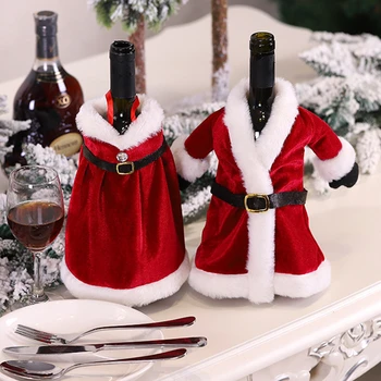 1 adet Noel Kırmızı Elbise şarap şişesi Kapağı şarap şişesi çantası 2022 Navidad Noel Doğum Noel 2023 Yeni Yıl Dekorasyon Ev Masa için