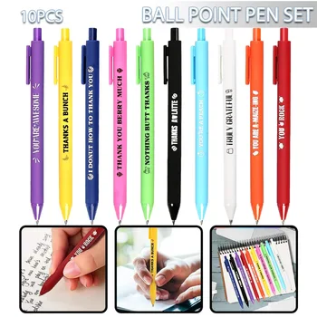 10 adet Marka Yeni Renk Tükenmez Kalem 0.5 mm Güzel İpucu Komik Tükenmez Kalem Seti Şükran Tema Kalemler Kalemler Yazma Malzemeleri