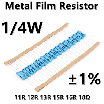 (100 adet) 1/4W Metal film rezistans 1 % beş renkli halka hassas direnç 11R 12R 13R 15R 16R 18Ω