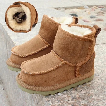 100 % Doğal Koyun Derisi Yün Kış çocuk ayakkabıları Erkek Kız Çizmeler Hakiki Deri Yumuşak Sıcak Kar Botları Sıcak Bebek Kız Çizmeler