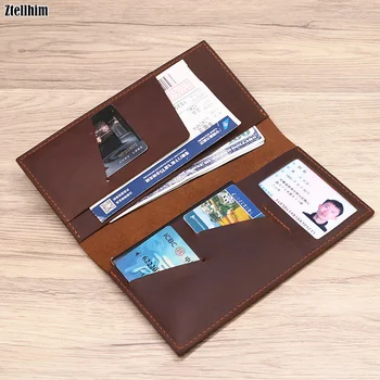 100 % Hakiki deri cüzdan Erkekler İçin İnek Derisi Vintage El Yapımı Uzun Bifold erkek Seyahat Çantası Pasaport Kapağı İle kart tutucu Kılıf