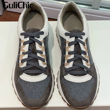 12.3 GuliChic gündelik ayakkabı Kadın Kontrast Renk Hakiki Deri Kaymaz vulkanize ayakkabı