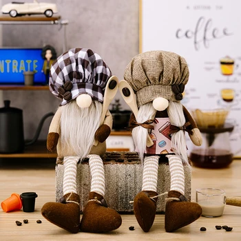 2 Adet Kahve Gnome Bebek Mutfak Şef Peluş Bebek Baker Meçhul Cüce El Yapımı İsveç Çiftlik Evi Dekor Noel Dekorasyon