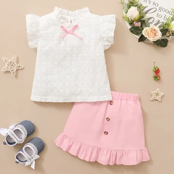 2 ADET Toddler Kız Seti kısa kollu tişört Üst + Pembe Etek Moda Güzel Yaz Kıyafet Giyim Çocuklar İçin Bebek Kız 1-6 Yıl