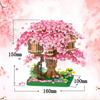 2020P + Sakura Ev Mimarisi Blokları Rüya Romantik Ağaç Ev 3D Modeli DIY Çiçek Mini Yapı Küçük Tuğla Oyuncak çocuklar İçin