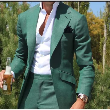 2022 Şık Son Tasarım Yeşil Takım Elbise Erkek Akşam Yemeği Parti Balo Damat Smokin Groomsmen Düğün Blazer Takım Elbise Erkekler için(Ceket + Pantolon)