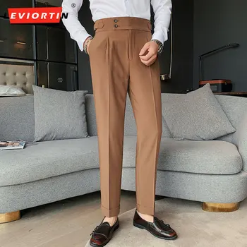 2023 Dört Mevsim İngiliz Yeni erkek İş Napoli Pantolon Rahat Moda Çok Yönlü Düz Renk rahat pantolon Batı Tarzı Pantolon