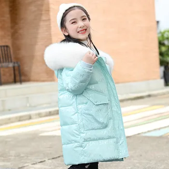 2023 Kız Kış Aşağı Ceket Su Geçirmez Parlak Mektup Sıcak Uzun Kız Giyim Ceket 5-14 Yıl Çocuklar Bebek Kız Parka Snowsuit