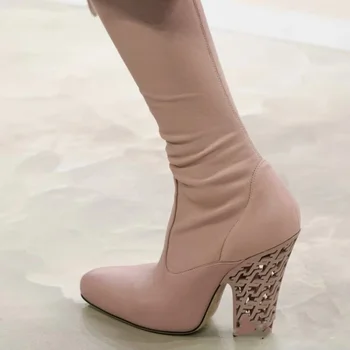 2023 Sonbahar Kış Yeni Moda Diz Çizmeler Kadınlar için Pist İnce Uydurma Zarif Sivri Burun Yüksek Topuklu Büyük Boy Ayakkabı 43