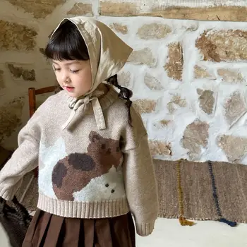 2023 Yeni çocuk Giyim çocuk Sonbahar Moda Kız Sevimli Kedi Kazak Kalınlaşmış bebek kız kış giysileri kız kazak
