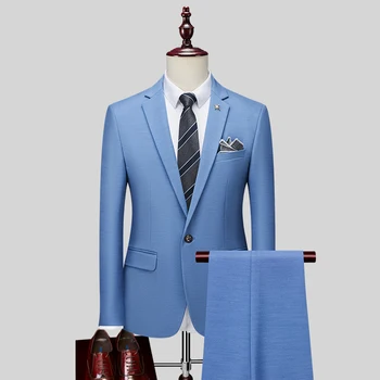 2023 Yüksek Kaliteli erkek (takım elbise + Pantolon) iki parçalı İş Rahat All-in-one Kore Versiyonu Slim fit Sağdıç düğün elbisesi