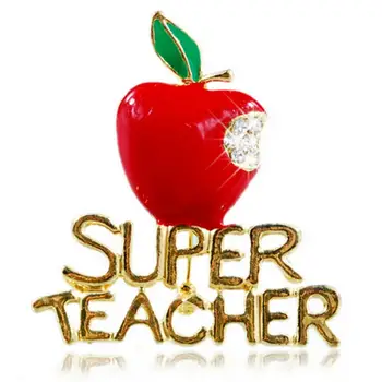2024 Zarif Kırmızı Süper Öğretmen Rhinestone Kakma Broş Pin Rozeti Noel Öğretmen Günü Hediyesi