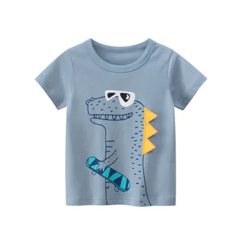 27 çocuk yazlık t-shirt Erkek Kız Bebek Giyim Kısa Kollu Araba Dinozor Hayvan Baskı Örgü Rahat Pamuklu çocuk 2-9