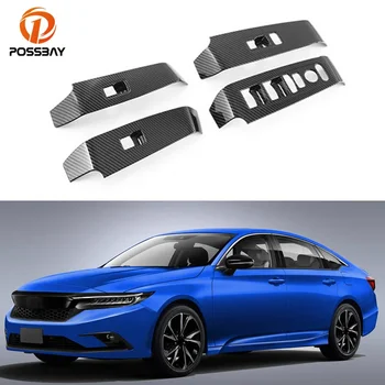4 Adet / takım Araba Karbon Fiber İç Kapı Pencere Asansör Anahtarı düğme kapağı Çıkartmalar Parçaları Honda Civic 2022 için Oto Aksesuarları