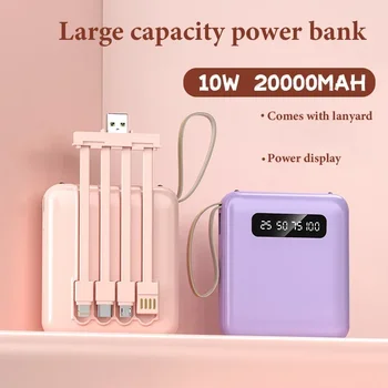 4'ü 1 Arada Mini Güç Bankası 20000mAh 4 kablolu Mobil harici pil iphone şarj cihazı Samsung Huawei Xiaomi Taşınabilir Powerbank