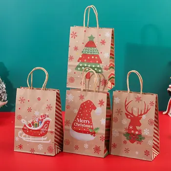 6 adet Merry Christmas Kraft hediye keseleri El Yapımı Nuga Kar Taneleri Bisküvi Çikolata Ambalaj Yeni Yıl Partisi Çocuklar İyilik