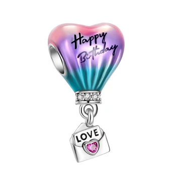 925 Ayar Gümüş Mutlu Doğum Günü Sıcak Hava Balonu Zarf Charm Fit Orijinal Pandora Takılar Bilezikler Kadınlar DIY Takı Hediye