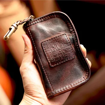 AETOO Olabilir Haki vintage Öküz pikap anahtar all-in-one çanta erkek deri araba anahtar çantası saklama çantası Çok Fonksiyonlu bozuk para cüzdanı
