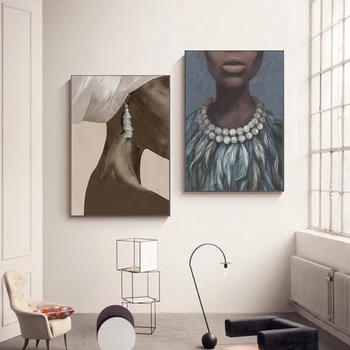 Afrika Siyah Kadın Yağlıboya Tuval üzerine İskandinav Modern Sanat Posterleri Baskı Cuadros ve Duvar Sanatı Resimleri için Oturma Odası Dekor