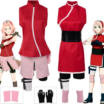 Anime Shippuuden Haruno Sakura Cosplay Kostüm Çocuk Kıyafeti Elbise Ninja Karnaval Üniforma Cadılar Bayramı Hediye Kızlar İçin Sahne Kostümleri