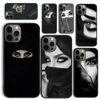Arap Kadın Peçe ile göz Yüz Telefon kılıfı için iPhone 15 14 12 13 mini 6 7 8 artı X XS XR 11 PRO MAX SE 2020 arka kapak Fundas