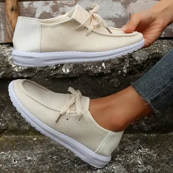 Artı Boyutu Ayakkabı Kadınlar İçin Yeni Örgü kadın vulkanize ayakkabı Nefes Açık Yürüyüş Sneakers Kadın Rahat Dantel-up Ayakkabı Kadın