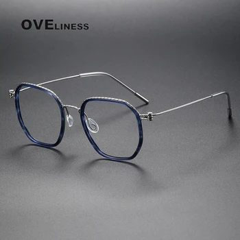 Asetat Titanyum Gözlük Çerçeve Erkekler için Kare Reçete Gözlük Kadınlar Vintage Gözlük Miyopi Optik Vidasız Gözlük