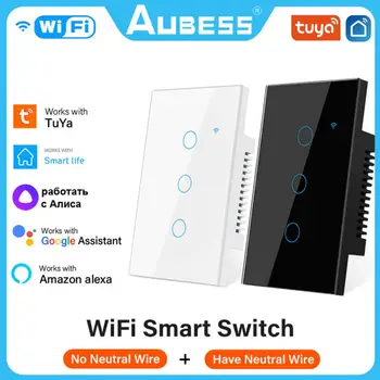 Aubess WiFi akıllı ışık anahtarı Kablosuz Akıllı Anahtarı dokunmatik sensör paneli Tuya Akıllı Yaşam APP Kontrol Desteği Alexa Google Ev