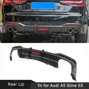 Audi için A5 Sline S5 Spor 2021 Karbon Fiber Araba Arka Tampon Difüzör Uzatma Splitter Spoiler Led Anti-crash Koruyucu Kapak