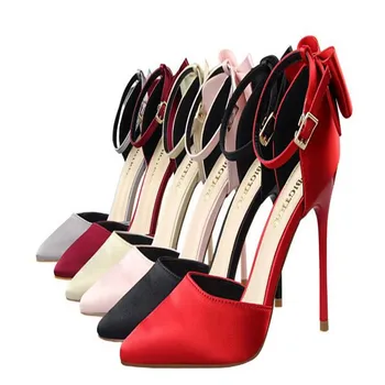 Ayakkabı Yay kadın Yüksek Topuklu İpek Yüksek Topuklu kadın İnce Yüksek Topuklu Kırmızı Düğün Ayakkabı kadın Yüksek Topuklu kadın Sandalet