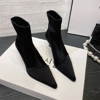 Ayakkabı Çizmeler Çorap Topuklu Kış Ayakkabı Botları - Kadınlar Lüks Tasarımcı Çorap Sivri 2023 Yüksek Topuk Sonbahar Bayanlar Moda Ayak Bileği