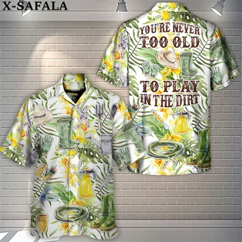 Bahçe Oynamak için Kir 3D Baskı Yaz erkek Hawaiian Plaj Gömlek Yüksek Kalite Düğme Moda Kısa Kollu Tops
