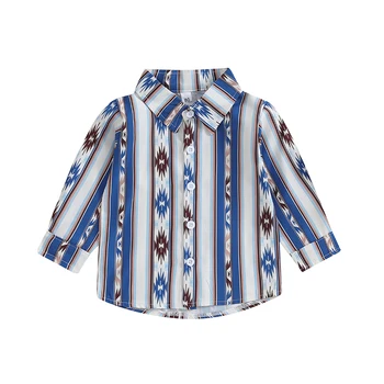 Batı Erkek Bebek Giysileri Uzun Kollu İnek Baskı Gömlek Düğme Aşağı Yaka Tees Tops Sonbahar Kış Giysileri 6M-4T