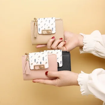 Bayanlar Çanta Gelişmiş kart çantası Yaprakları Yeni Kore el çantası Püskül Kolye Kısa bozuk para cüzdanı Retro Moda ve Basit