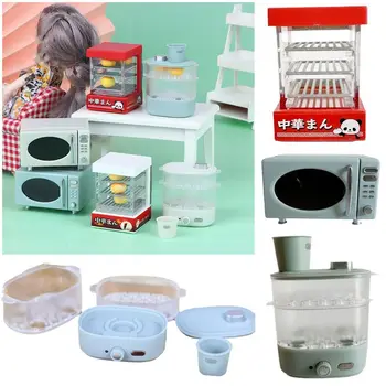 Bebek Aksesuarları Dollhouse Mikro Fırın Mutfak Aletleri pişirme kabı Minyatür buharlı pişirme tenceresi 1: 12 Ölçekli DIY Mini Vitrin