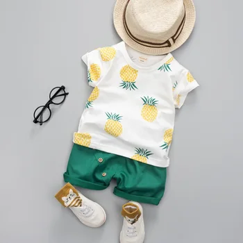 Bebek Erkek Kız yaz giysileri Moda Pamuk Seti Baskılı Meyve spor elbise Erkek T-Shirt Şort Çocuk Bezi Seti Çocuk Giyim