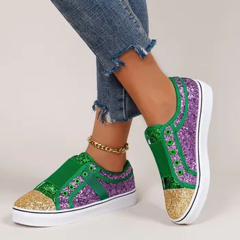 Bling kanvas ayakkabılar Kadınlar İçin Moda Karışık Renkler Kadınlar vulkanize Ayakkabı Rahat Düz Loafer'lar Üzerinde Kayma Kadın Ayakkabı Tasarımcısı