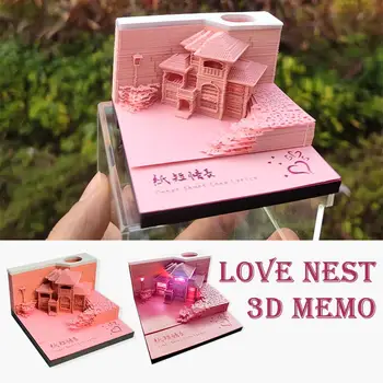 Bloknot 3d Not Defteri Mini Cami Model Kağıt Oyma Sanatı Yıl Hediye Aksesuarları Kağıt Yeni Dekorasyon Notları Yapışkan Ofis N4t7