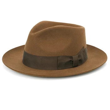 Büyük Baş erkek Vintage Stil 100 % Yün Fedora Şapka, siyah Kahverengi Gri Kahve Mavi Renk 6 cm Ağız Parti Elbise Klasik Keçe Şapka