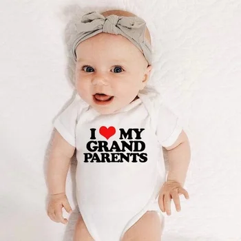 Büyükanne ve Büyükbabamı Seviyorum Mektup Baskı Çocuklar Bebek Tulum Bebek Kız Erkek Yenidoğan Tulum Pamuk Yaz Bebek Giysileri