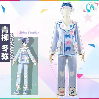 Canlı KÖTÜ KADRO Aoyagi Toya Cosplay Pijama Sevimli Karikatür Fullset Pijama Projesi Sekai Renkli Sahne Toya Kostümleri Mavi Takım Elbise
