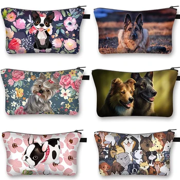 Dachshund / Boston Terrier Baskılı Kozmetik Çantası Bayanlar El Taşıma bozuk para cüzdanı Alman Çoban Kız Seyahat Kozmetik Durumda saklama çantası
