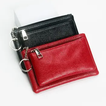 Deri bozuk para cüzdanı Anahtar Çanta Küçük Çanta Cüzdan Mini Çanta kart tutucu Çift Fermuarlı Kart Çanta Debriyaj Kulaklık Çantası Küçük Bozuk Para çantaları