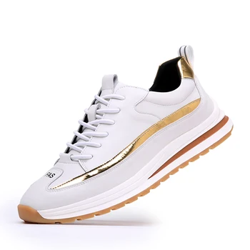 Deri Golf ayakkabıları Erkekler için Beyaz Altın Erkek Golfçü Atletik spor ayakkabıları kaymaz Popüler Gençlik Golf Sneakers