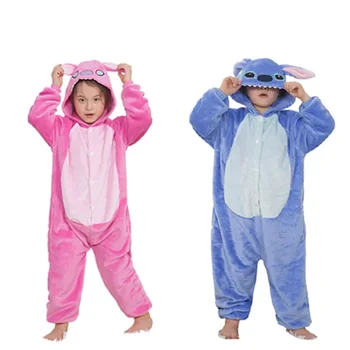 Dikiş Kigurumi Pijama Onesie Kawaii çocuk pijamaları Kızlar için Kalınlaşmak Fanila Sıcak Yumuşak Genel Tek Parça Gece Ev Pijama