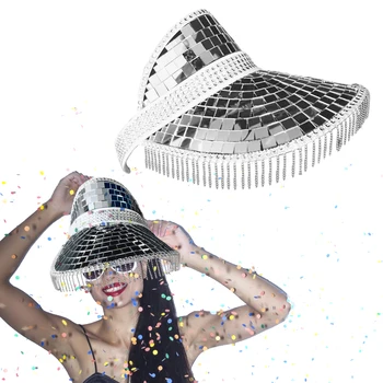 Disko Topu FestivalVisor Disko top şapka Geri Çekilebilir Klasik Disko Ayna Glitter Kap Parti Giyim Aksesuarı