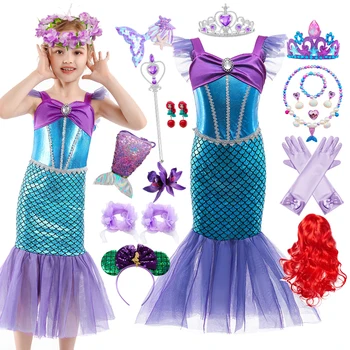 Disney Küçük Denizkızı Ariel Prenses Kız Elbise Cosplay Kostümleri Bebek Çocuk Cadılar Bayramı Noel Setleri Çocuk Doğum Günü Partisi